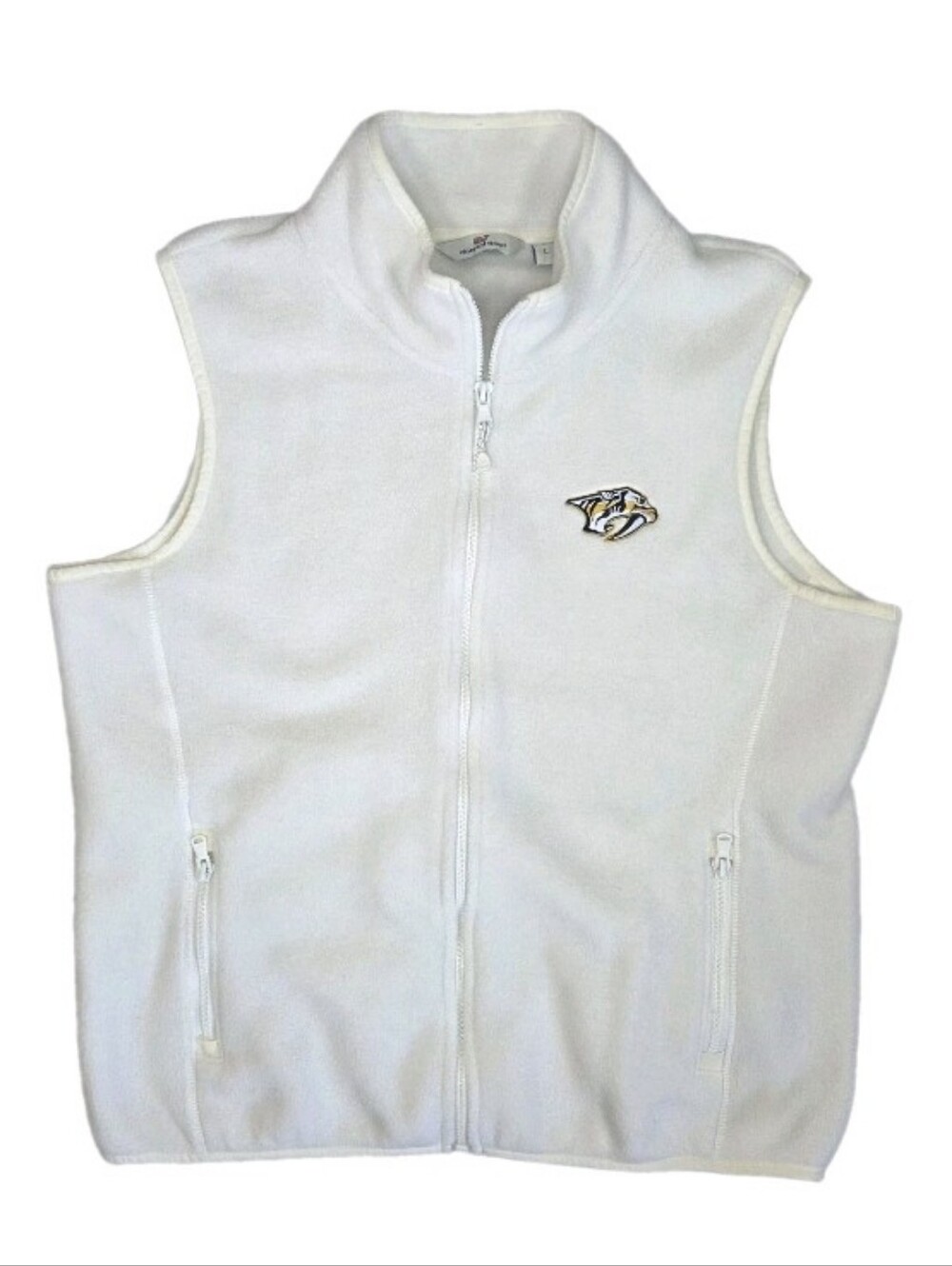 Vineyard Vines Harbor Fleece Full Zip Vest Nashville Predators Size L Ivory NHL